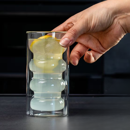 PREVENTA - Set 4 Vasos Vidrio Doble Fondo Ondas Alto