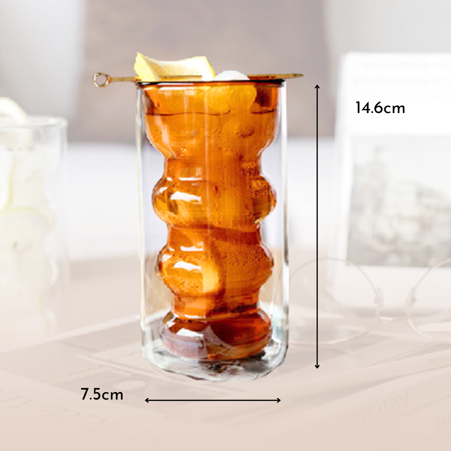 PREVENTA - Set 4 Vasos Vidrio Doble Fondo Ondas Alto