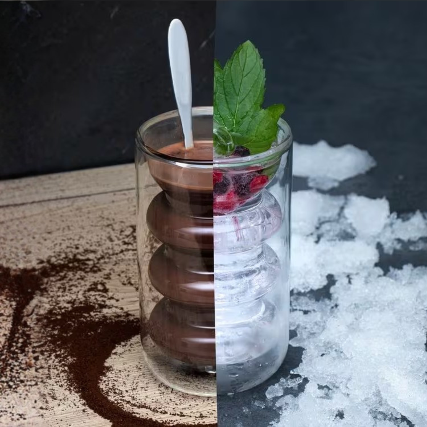 PREVENTA - Set 4 Vasos Vidrio Doble Fondo Ondas Alto