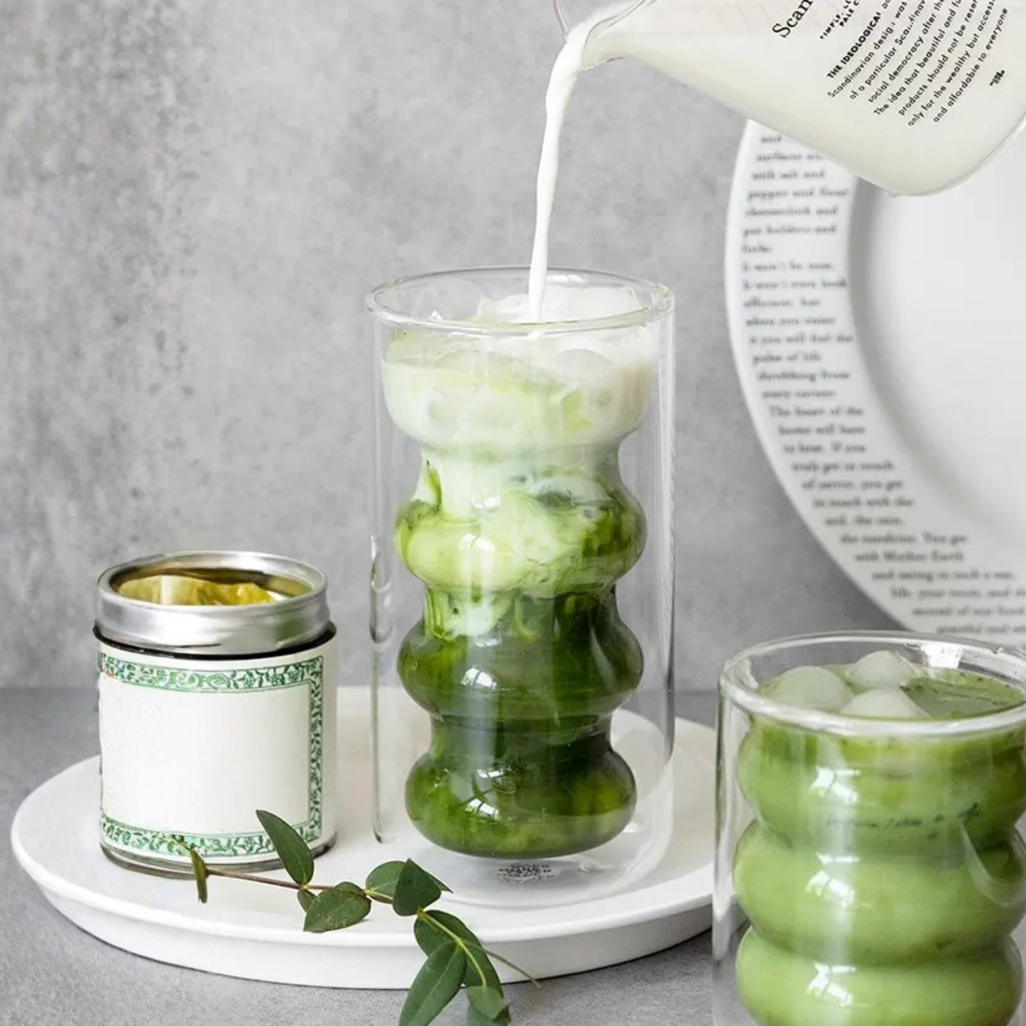 PREVENTA - Set 4 Vasos Vidrio Doble Fondo Ondas Alto