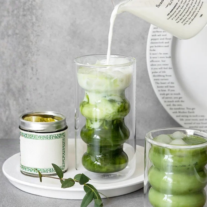 PREVENTA - Set 4 Vasos Vidrio Doble Fondo Ondas Alto