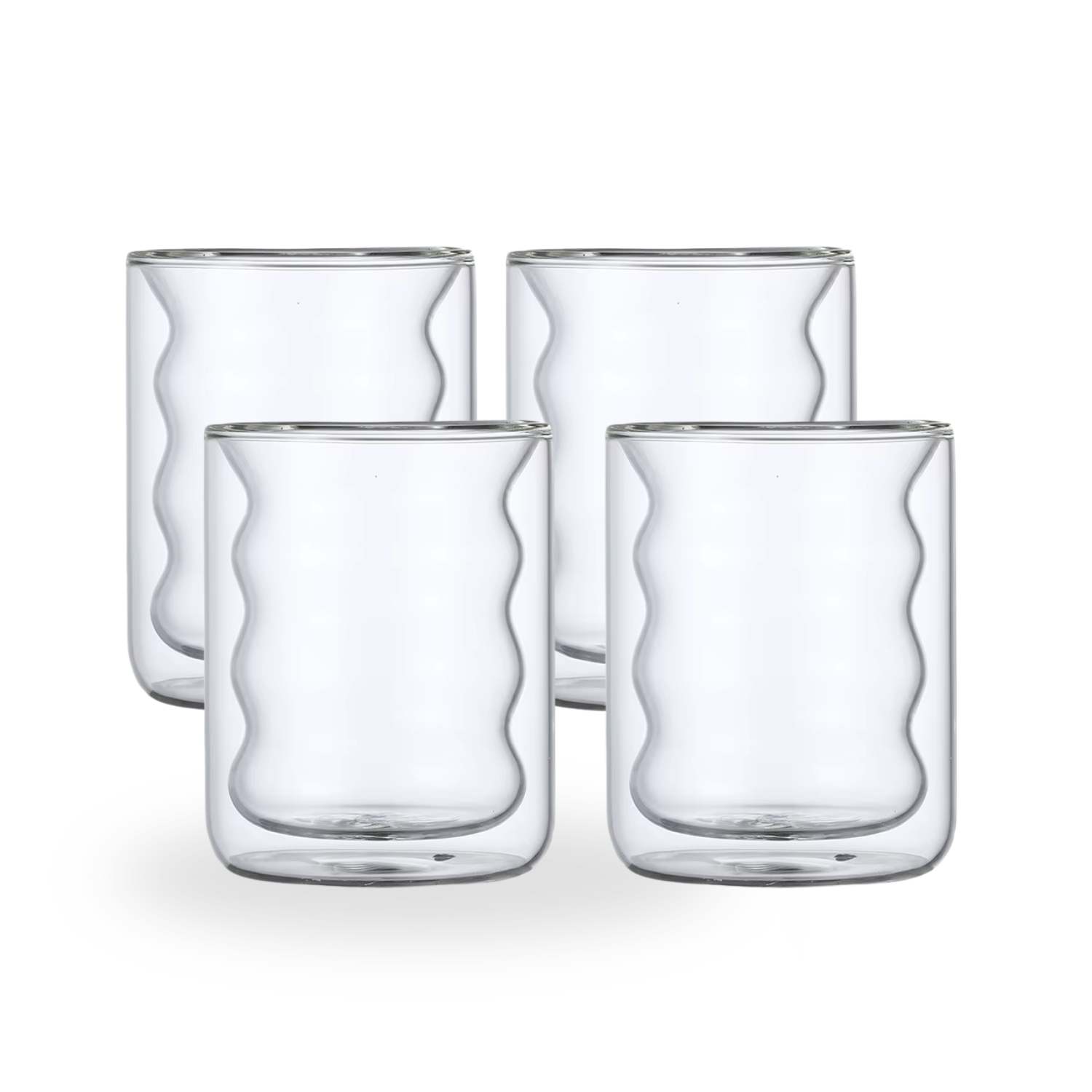 Set 4 Vasos Vidrio Doble Fondo Ondas Bajo