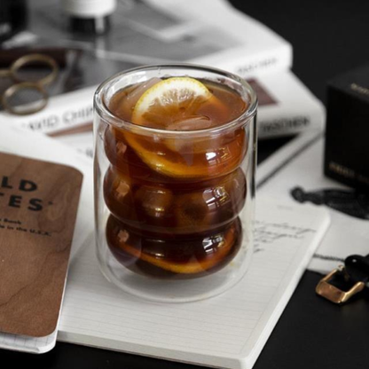 PREVENTA - Set 4 Vasos Vidrio Doble Fondo Ondas Bajo