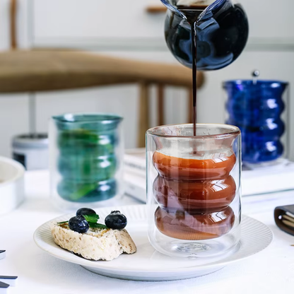 PREVENTA - Set 4 Vasos Vidrio Doble Fondo Ondas Bajo