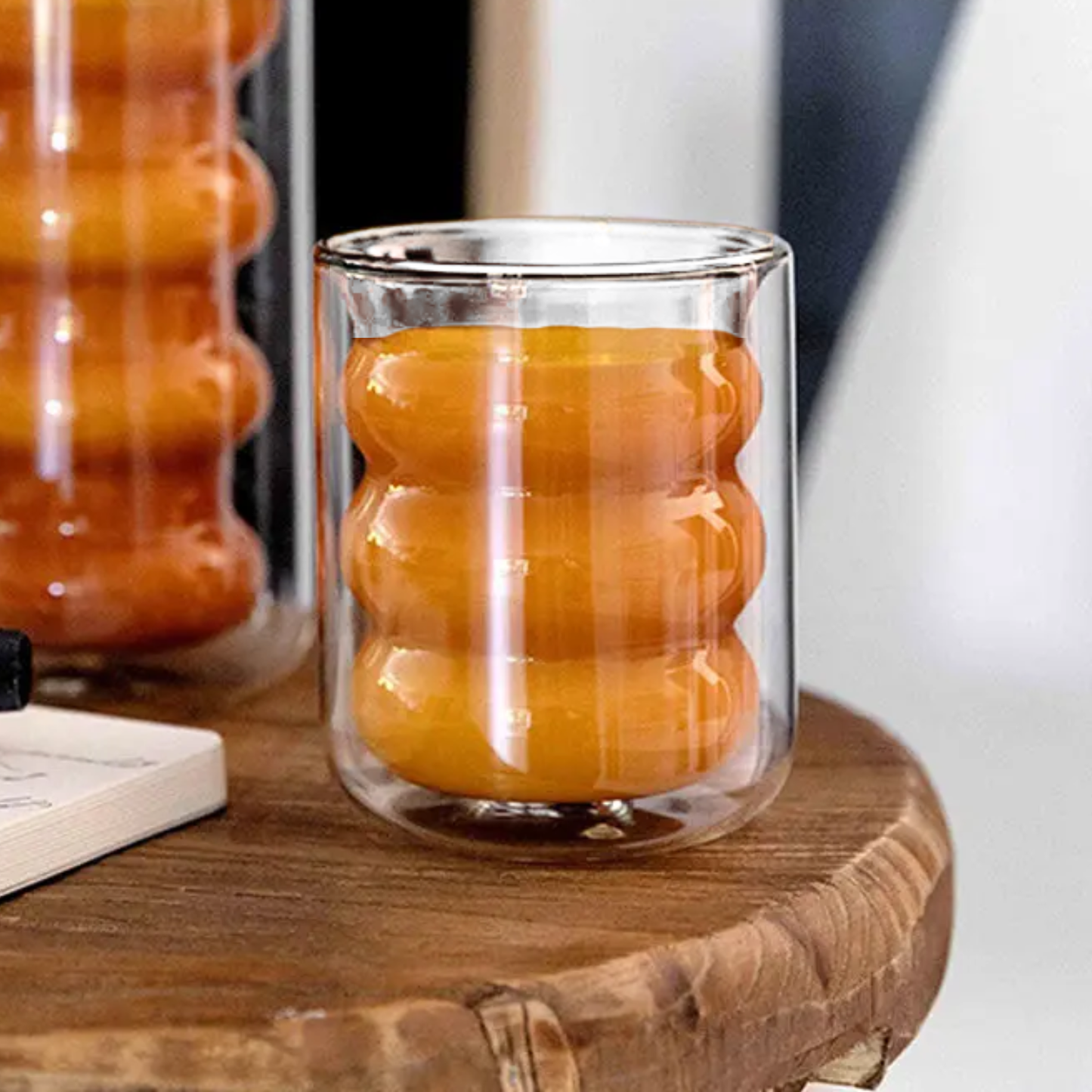 PREVENTA - Set 4 Vasos Vidrio Doble Fondo Ondas Bajo