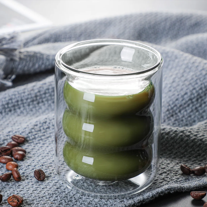 PREVENTA - Set 4 Vasos Vidrio Doble Fondo Ondas Bajo