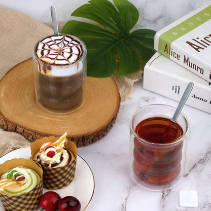 PREVENTA - Set 4 Vasos Vidrio Doble Fondo Ondas Bajo