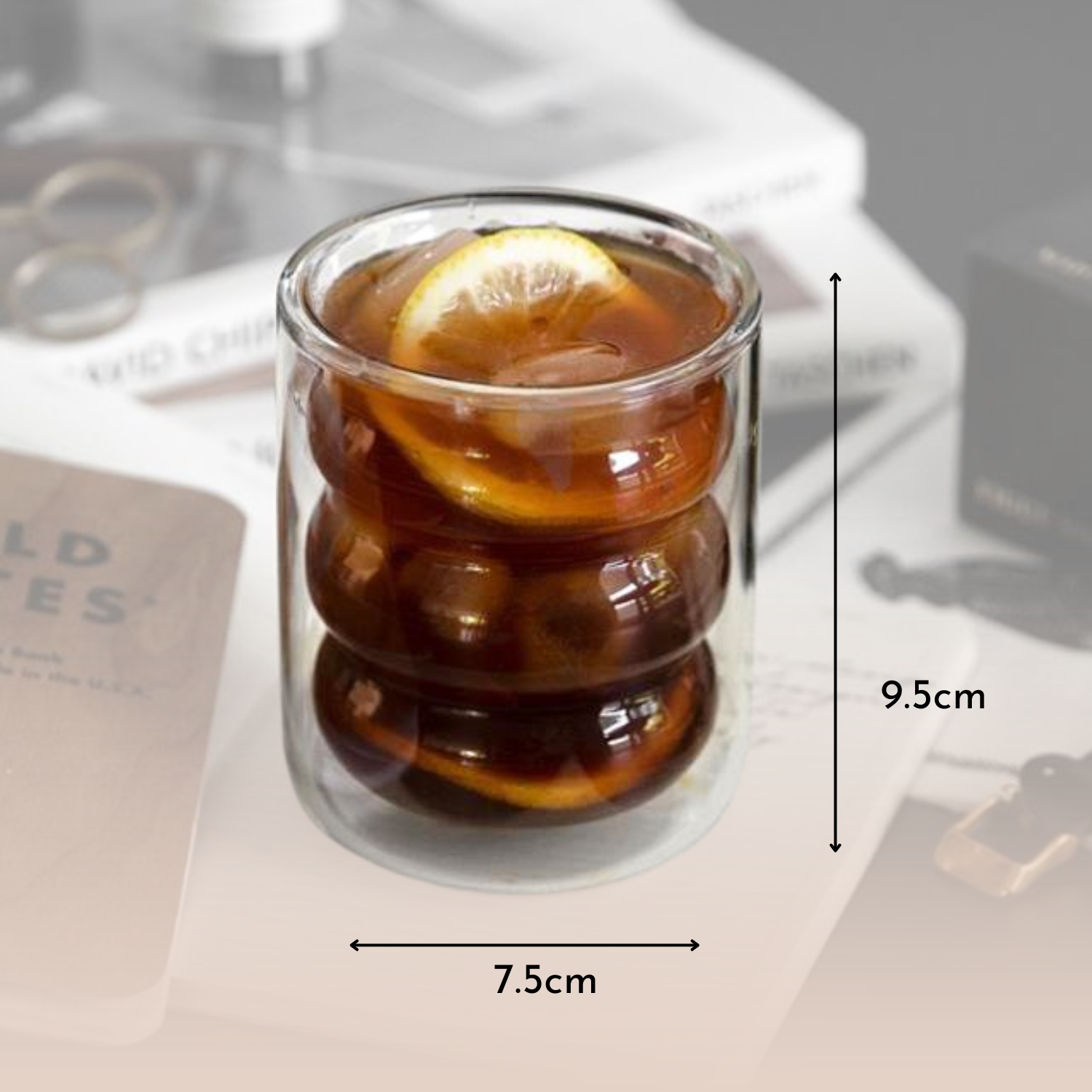 Set 4 Vasos Vidrio Doble Fondo Ondas Bajo