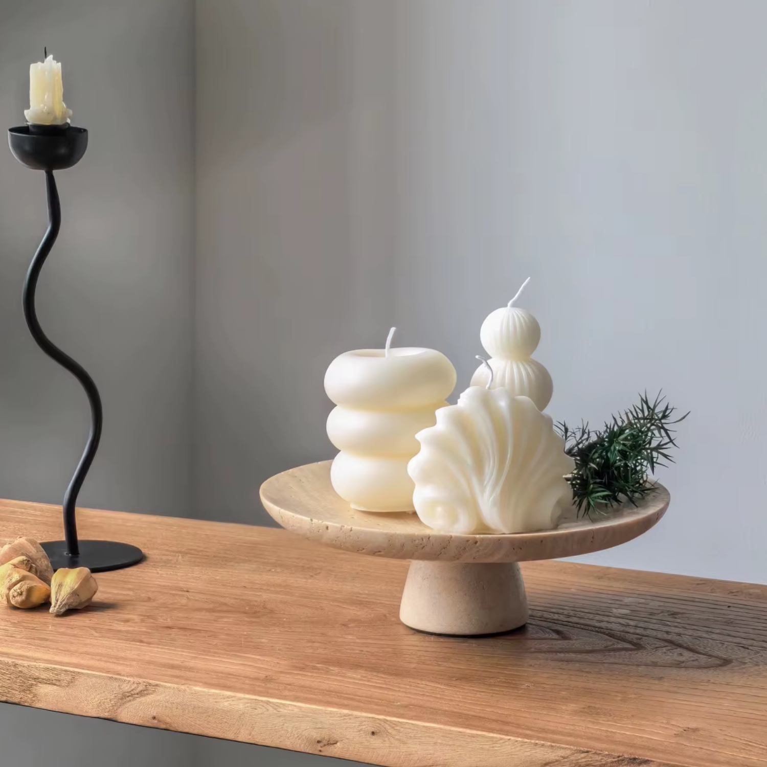 Bandeja Elevada Plato Redondo Travertino