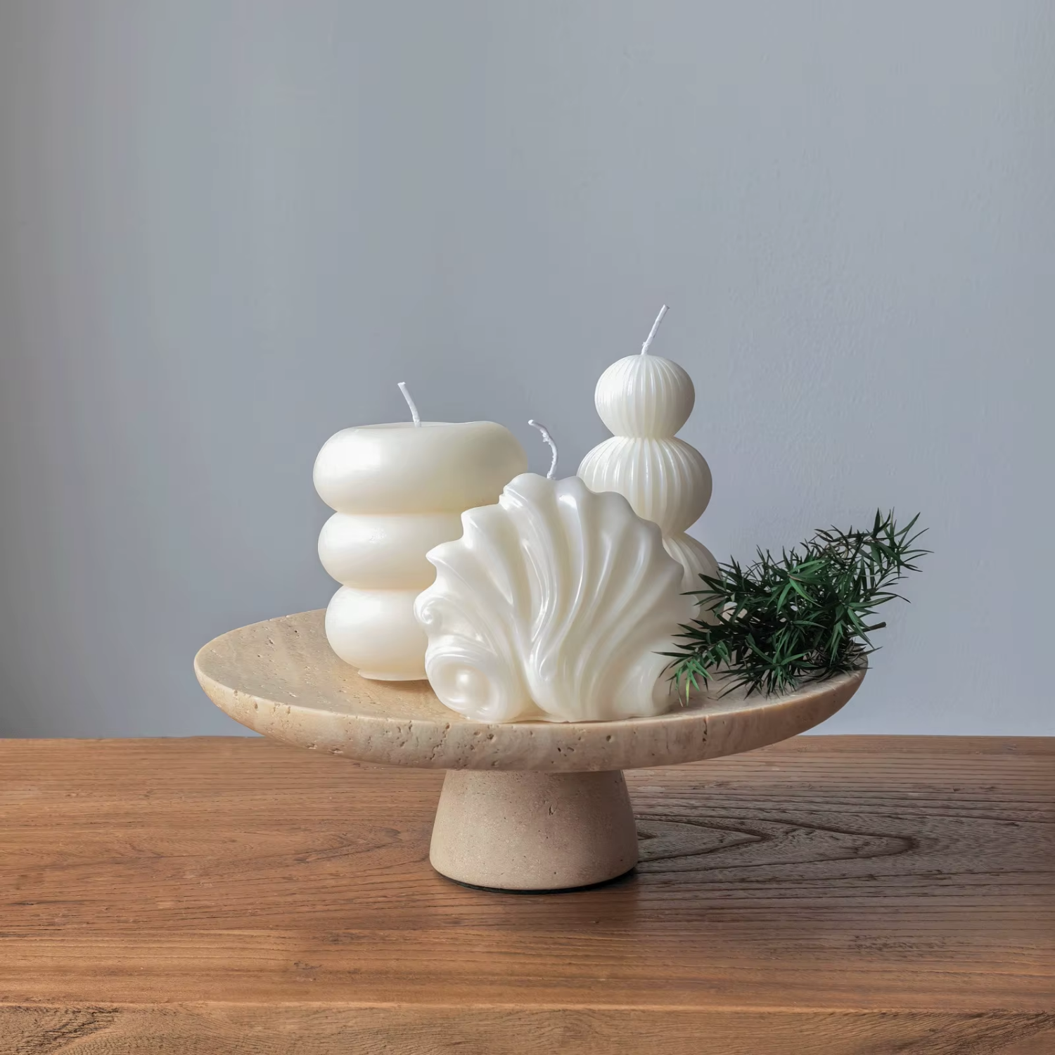 Bandeja Elevada Plato Redondo Travertino