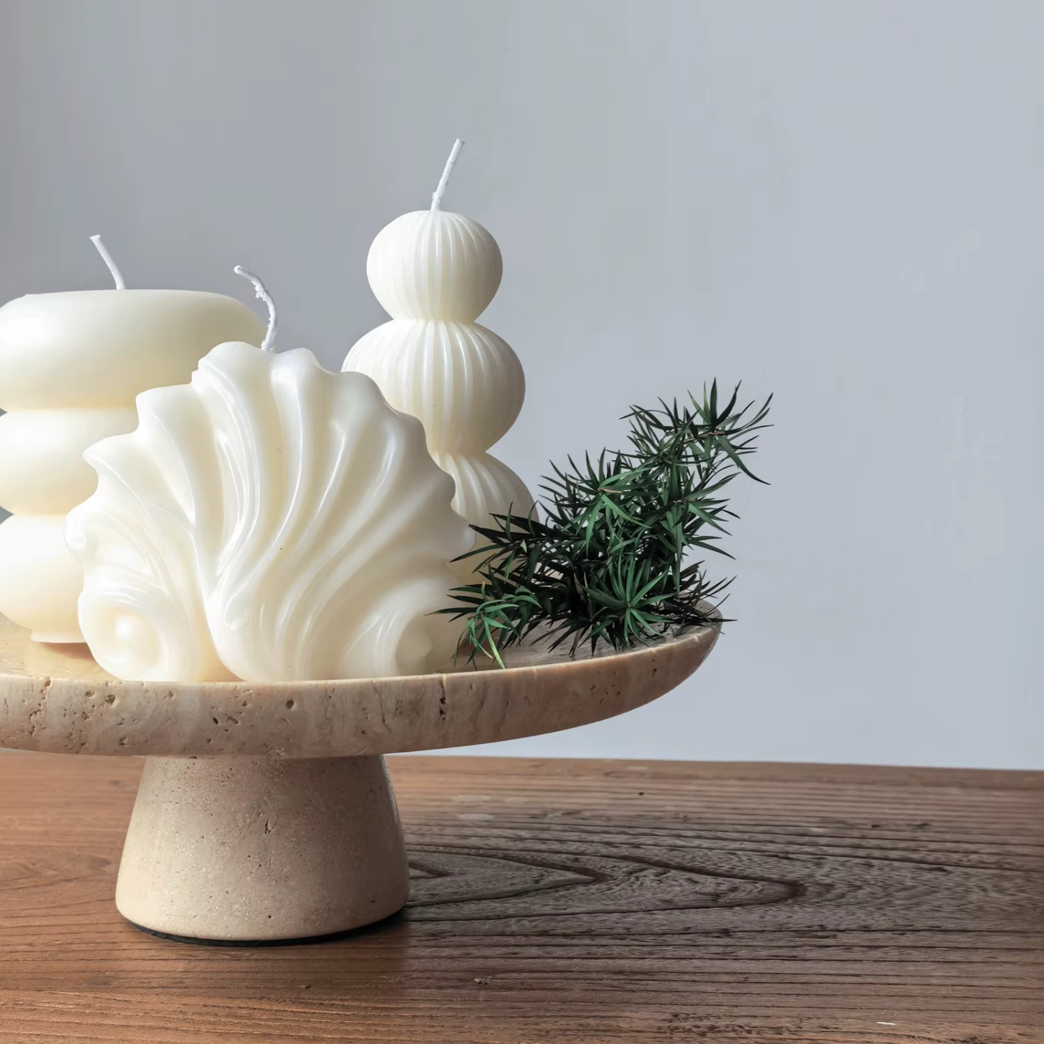 Bandeja Elevada Plato Redondo Travertino