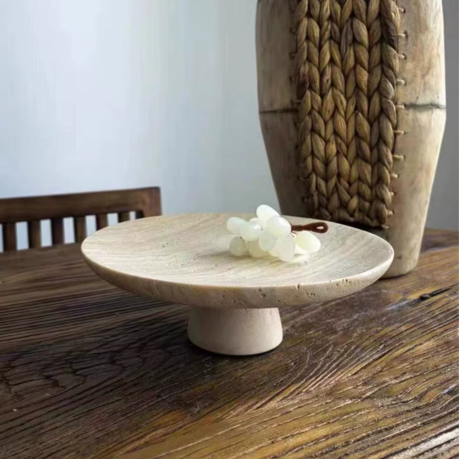 Bandeja Elevada Plato Redondo Travertino