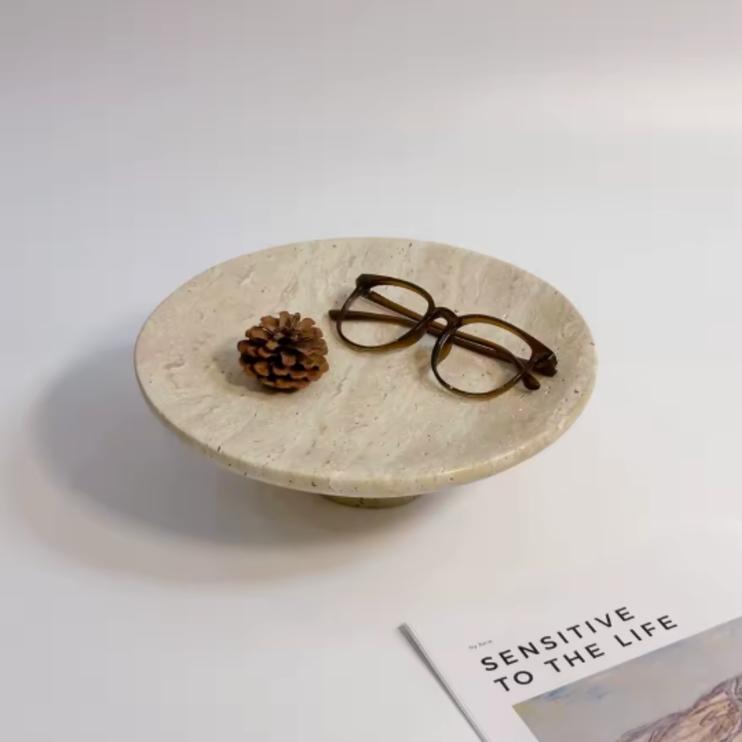 Bandeja Elevada Plato Redondo Travertino