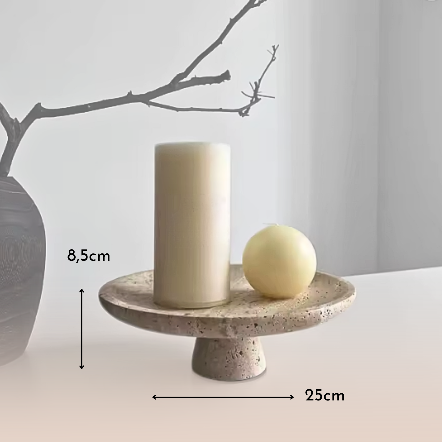 Bandeja Elevada Plato Redondo Travertino