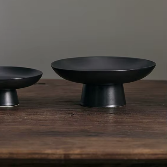 Bandeja Elevada Plato Redondo Negro Cerámica