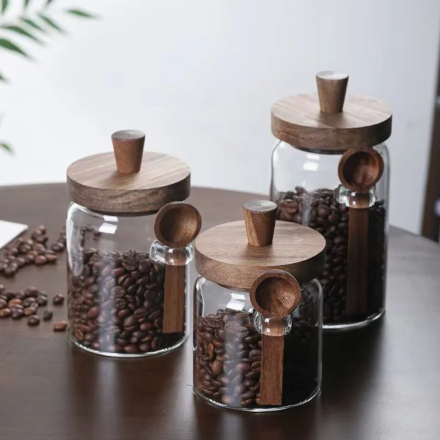 PREVENTA - Contenedores de Vidrio Tapa Madera y Cucharita 3un