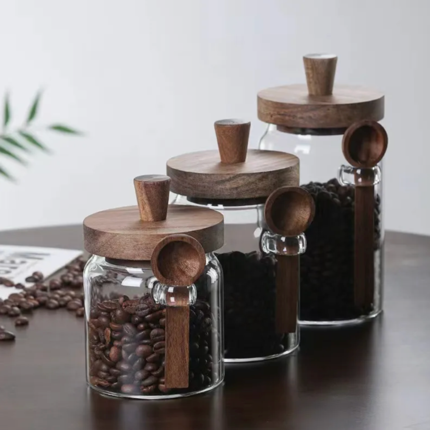 PREVENTA - Contenedores de Vidrio Tapa Madera y Cucharita 3un