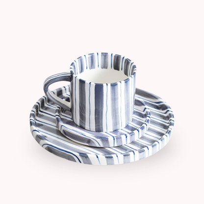PREVENTA - Set de Platos y Tazas Rayas Vintage Azul 3 un