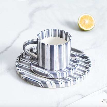 Set de Platos y Tazas Rayas Vintage Azul