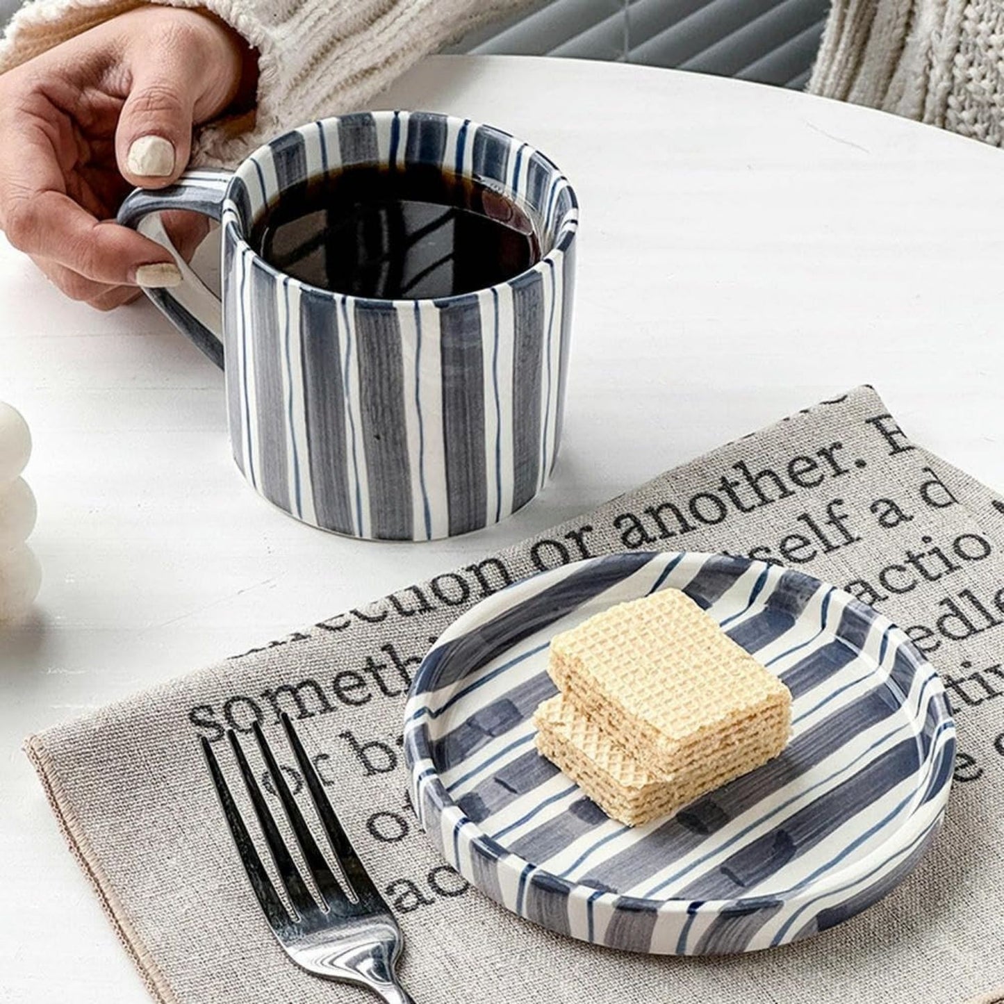 Set de Platos y Tazas Rayas Vintage Azul