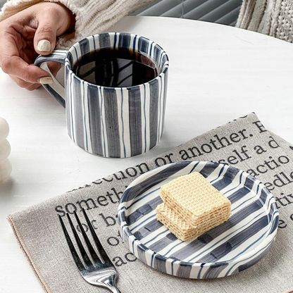 PREVENTA - Set de Platos y Tazas Rayas Vintage Azul 3 un