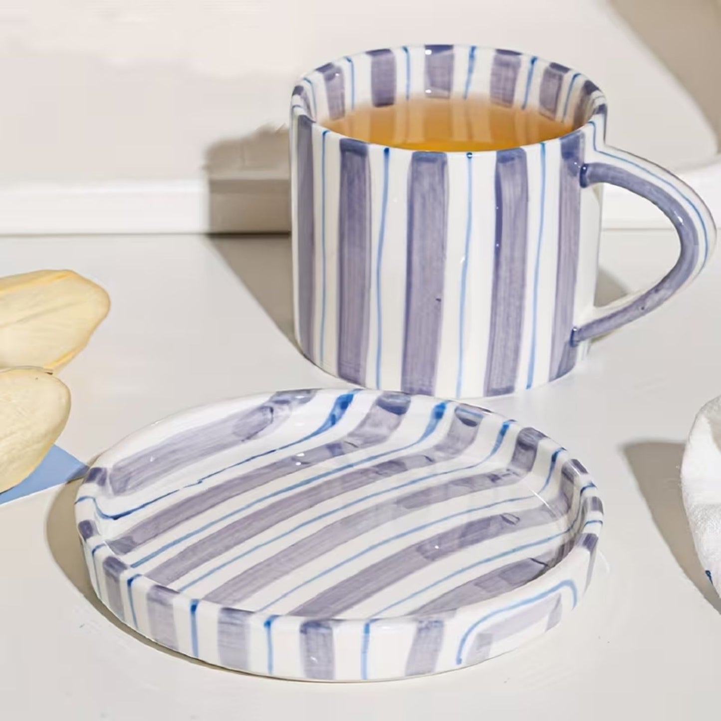 Set de Platos y Tazas Rayas Vintage Azul