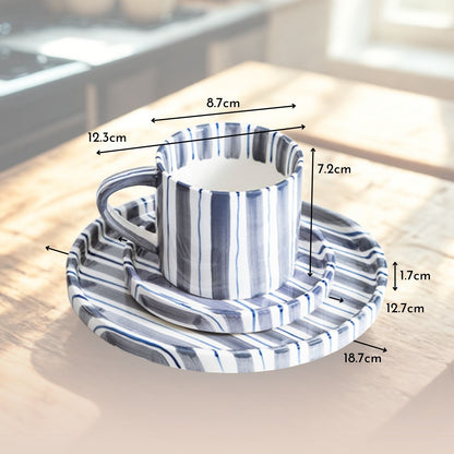 Set de Platos y Tazas Rayas Vintage Azul
