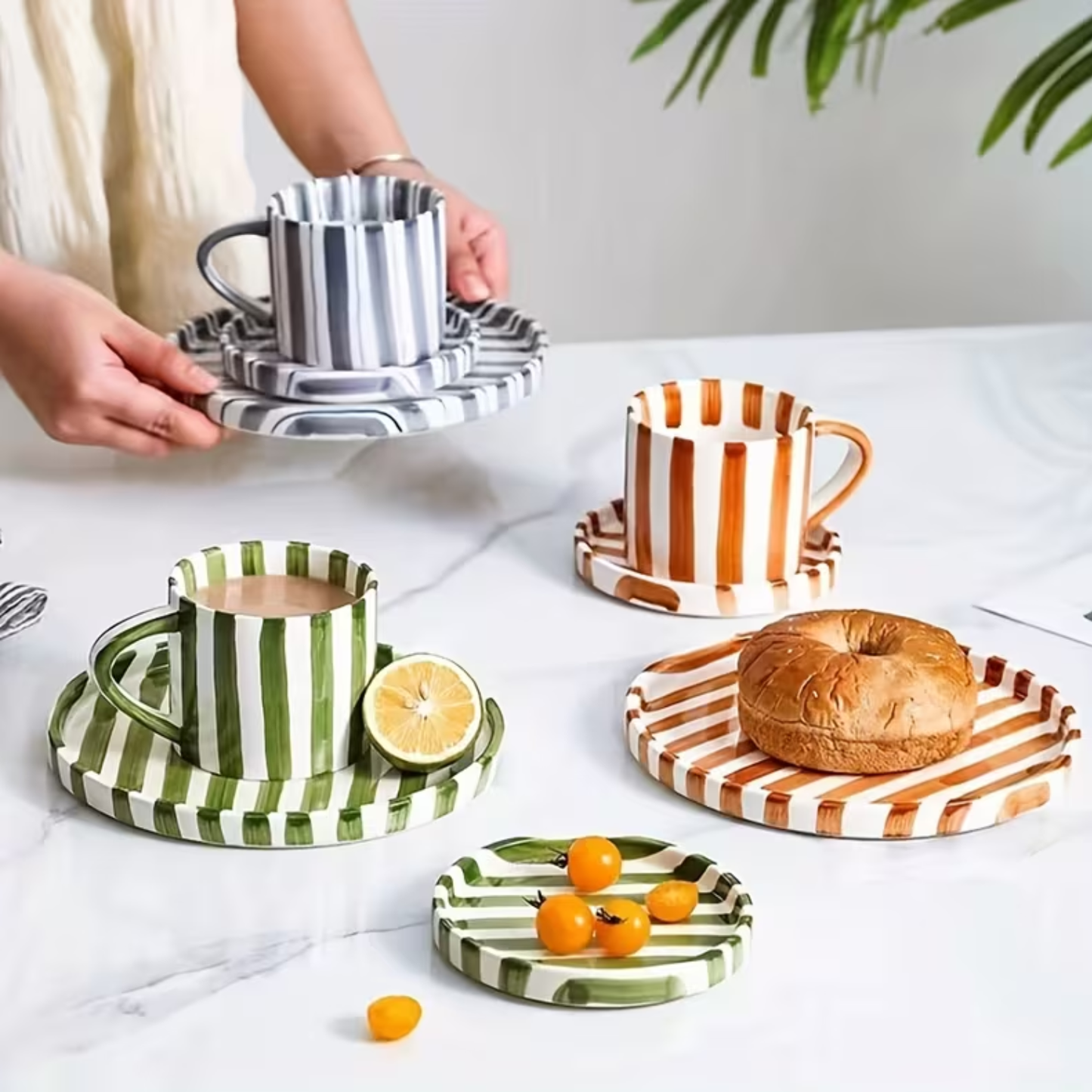 PREVENTA - Set de Platos y Tazas Rayas Vintage Azul 3 un