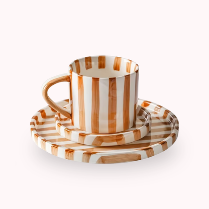PREVENTA - Set de Platos y Tazas Rayas Vintage Naranjo 3 un
