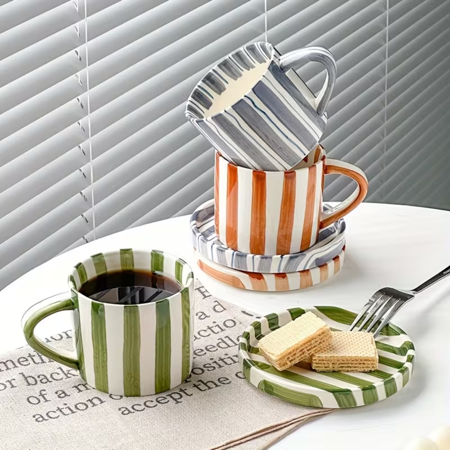 PREVENTA - Set de Platos y Tazas Rayas Vintage Naranjo 3