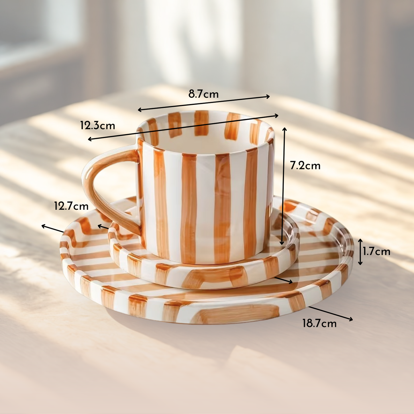 PREVENTA - Set de Platos y Tazas Rayas Vintage Naranjo 3 un