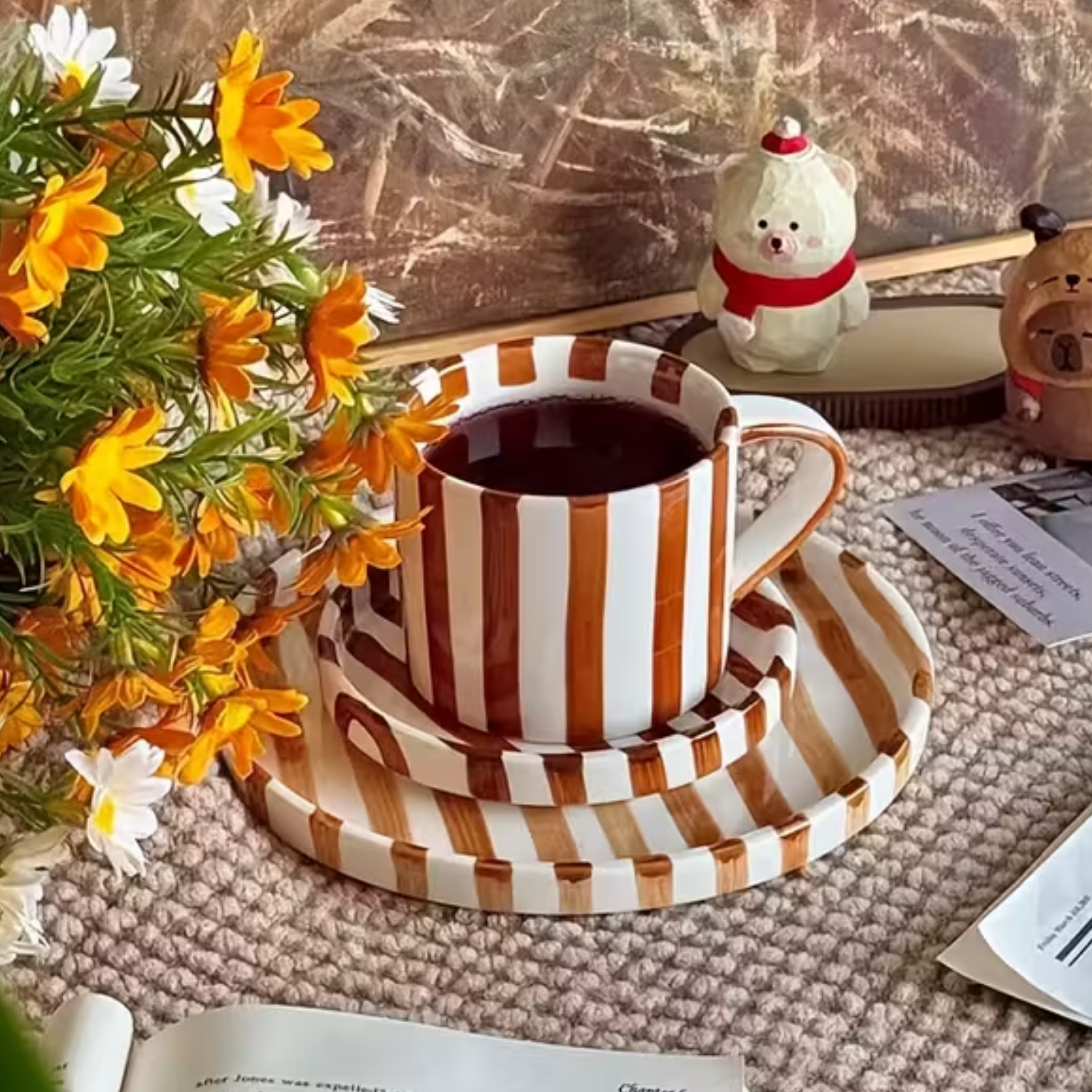 PREVENTA - Set de Platos y Tazas Rayas Vintage Naranjo 3