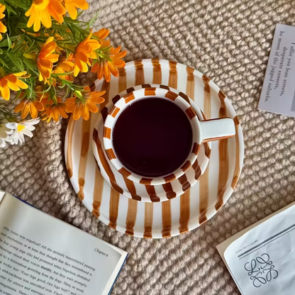 PREVENTA - Set de Platos y Tazas Rayas Vintage Naranjo 3 un