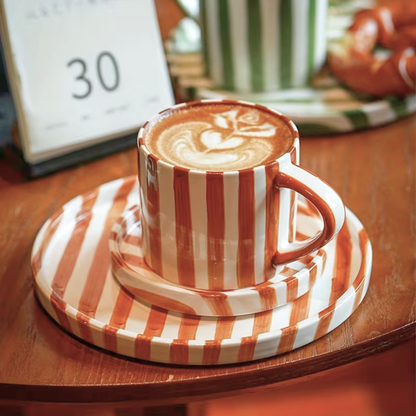 PREVENTA - Set de Platos y Tazas Rayas Vintage Naranjo 3 un