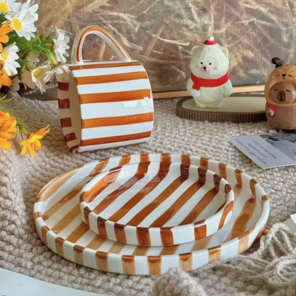 Set de Platos y Tazas Rayas Vintage Naranjo 3 un