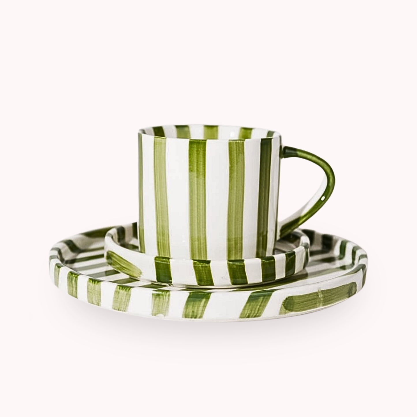 Set de Platos y Tazas Rayas Vintage Verde 3 un