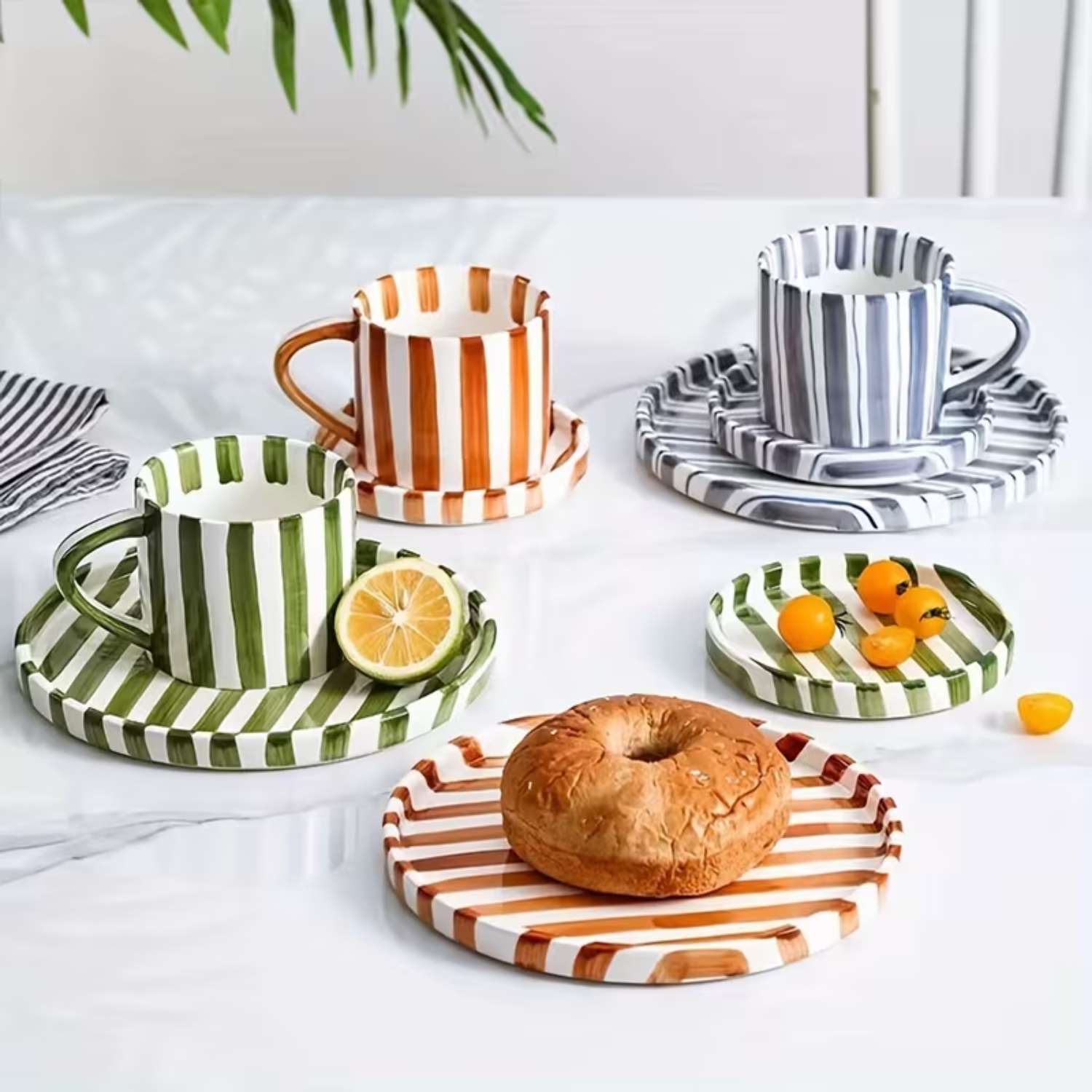 Set de Platos y Tazas Rayas Vintage Verde 3 un