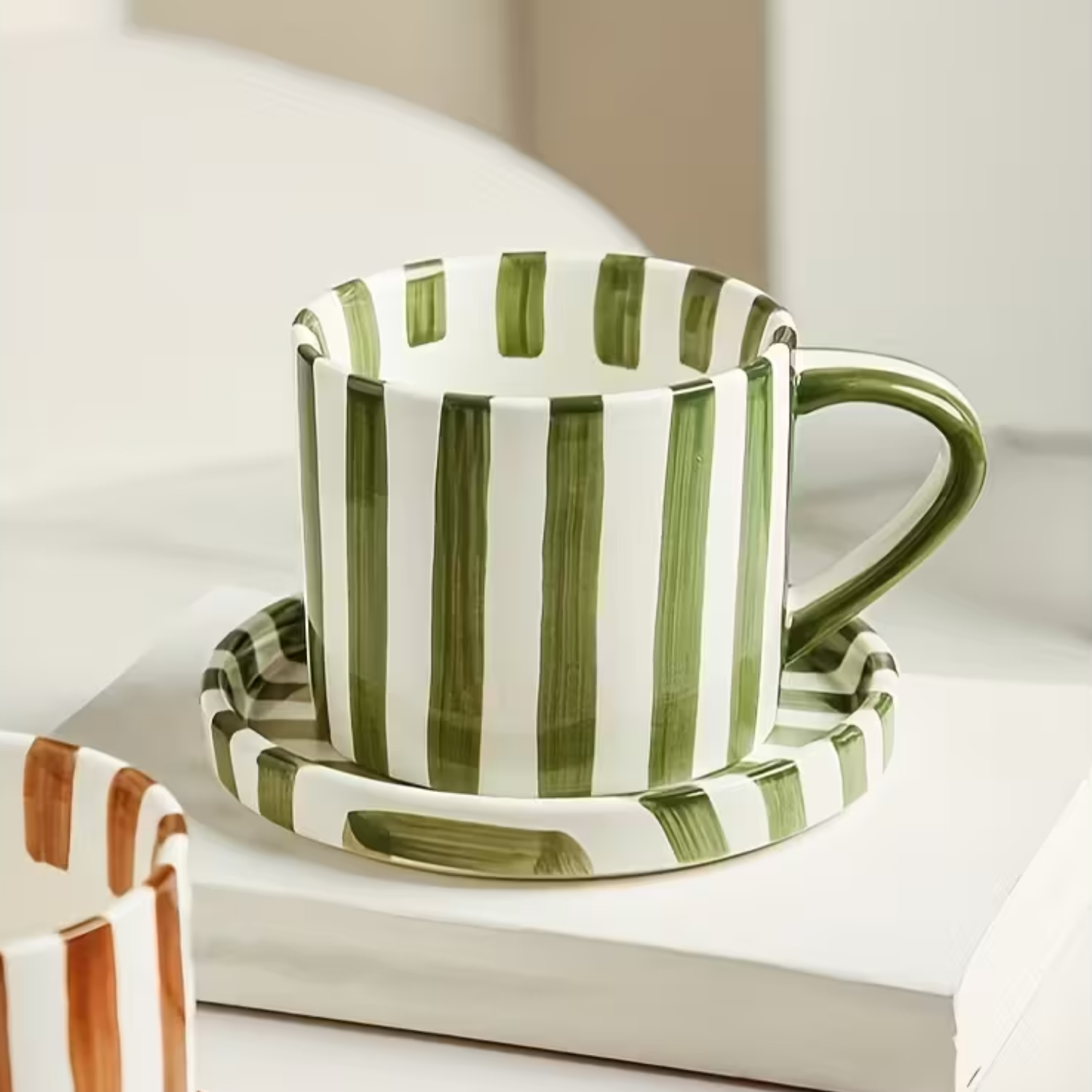 Set de Platos y Tazas Rayas Vintage Verde 3 un