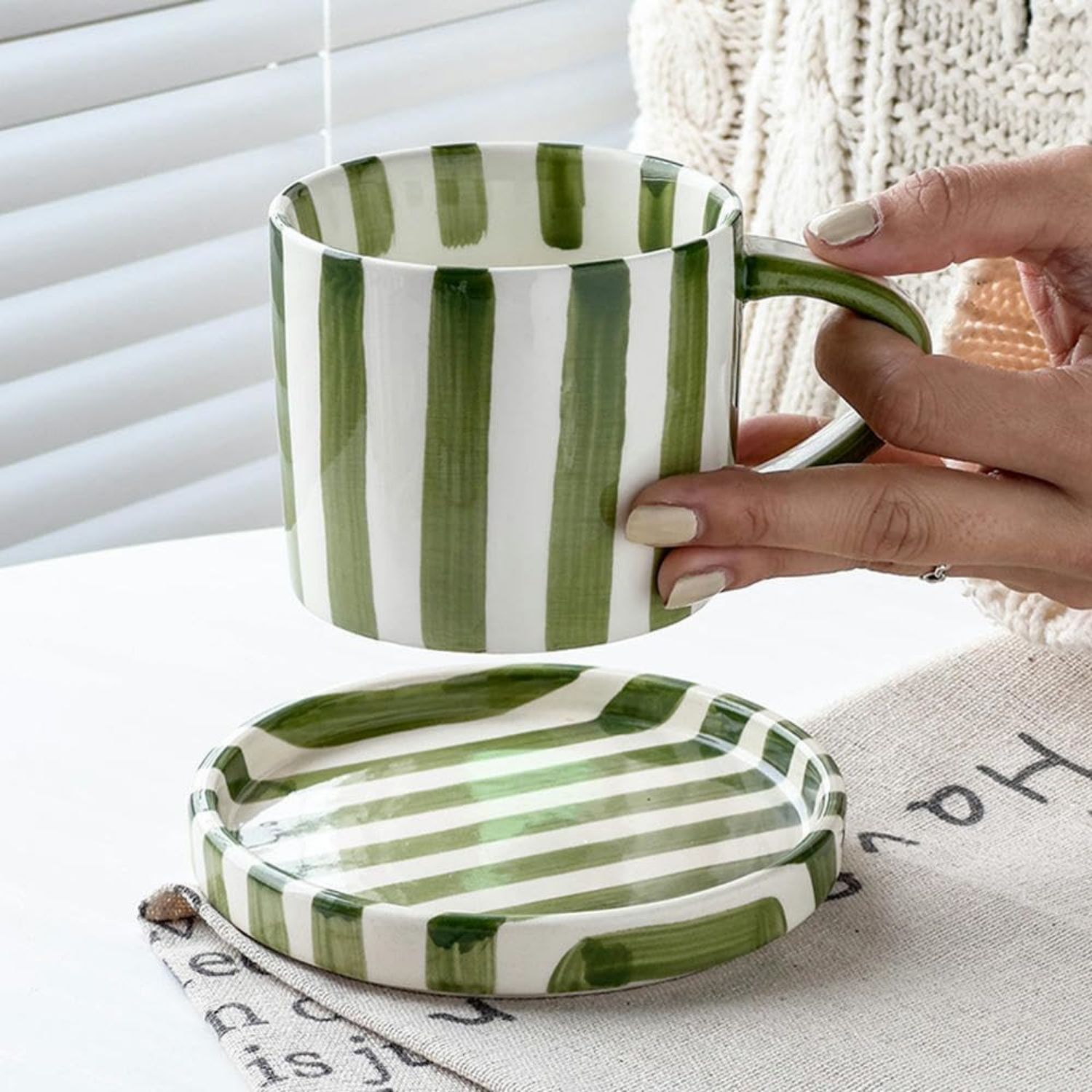 Set de Platos y Tazas Rayas Vintage Verde 3 un