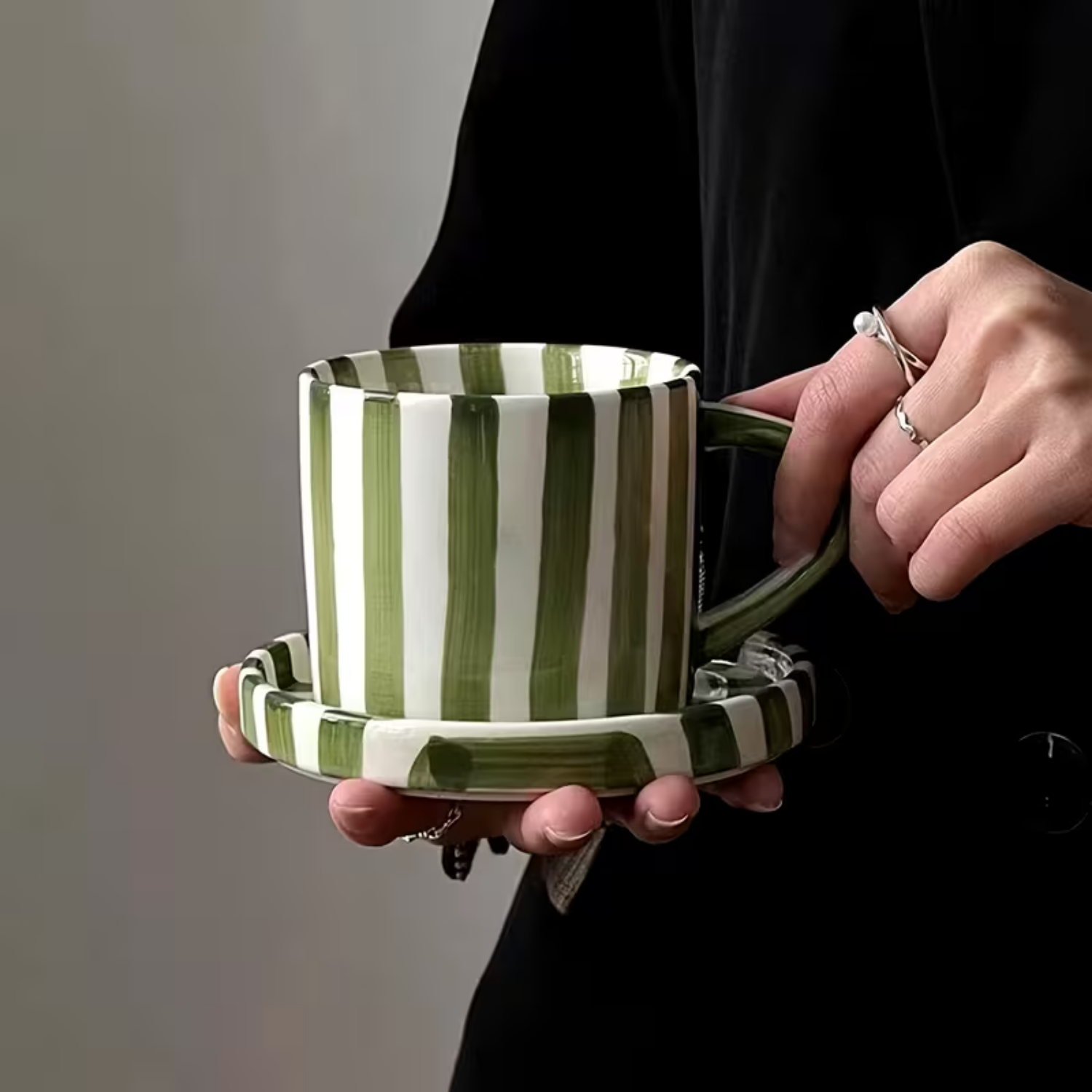 Set de Platos y Tazas Rayas Vintage Verde 3 un