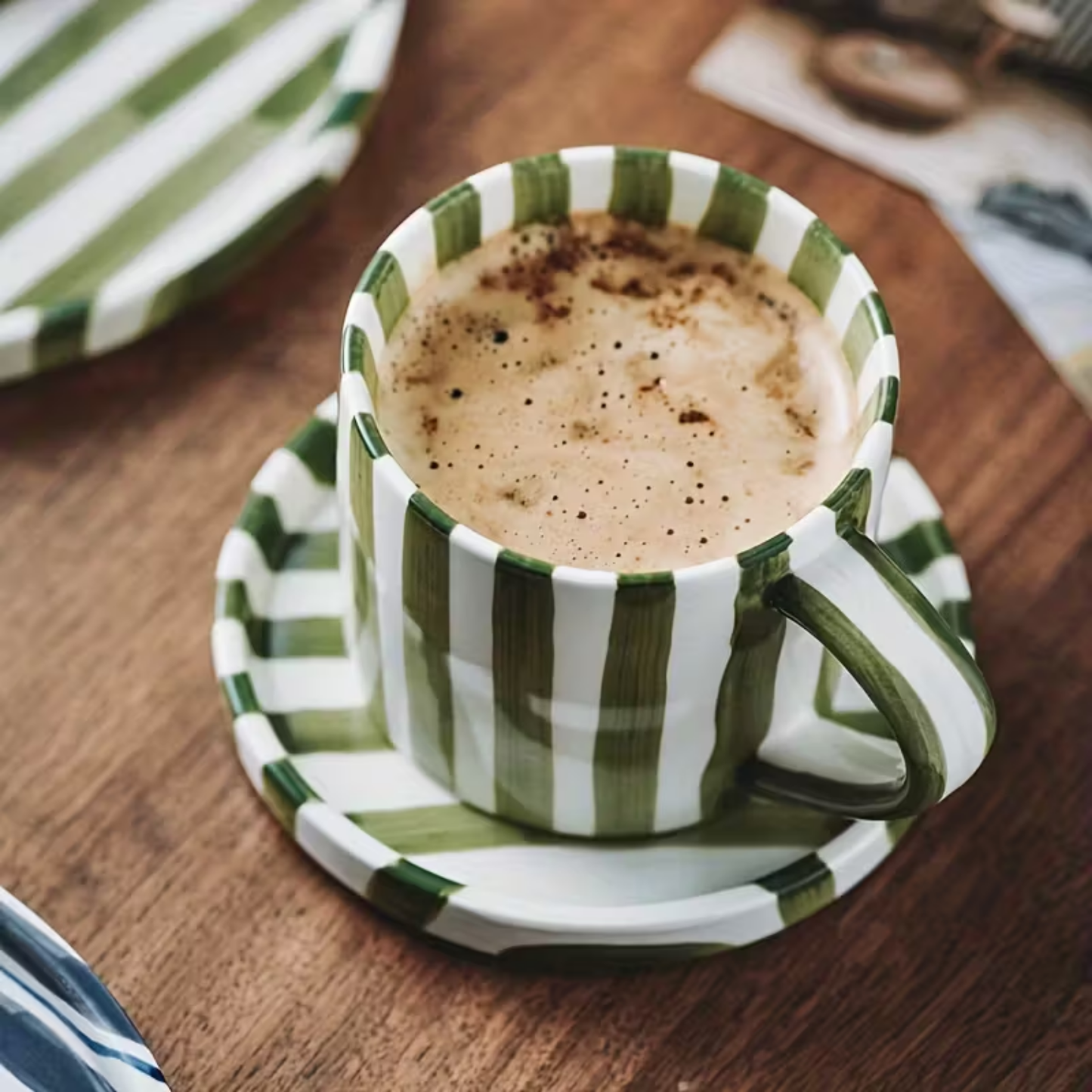 Set de Platos y Tazas Rayas Vintage Verde 3 un