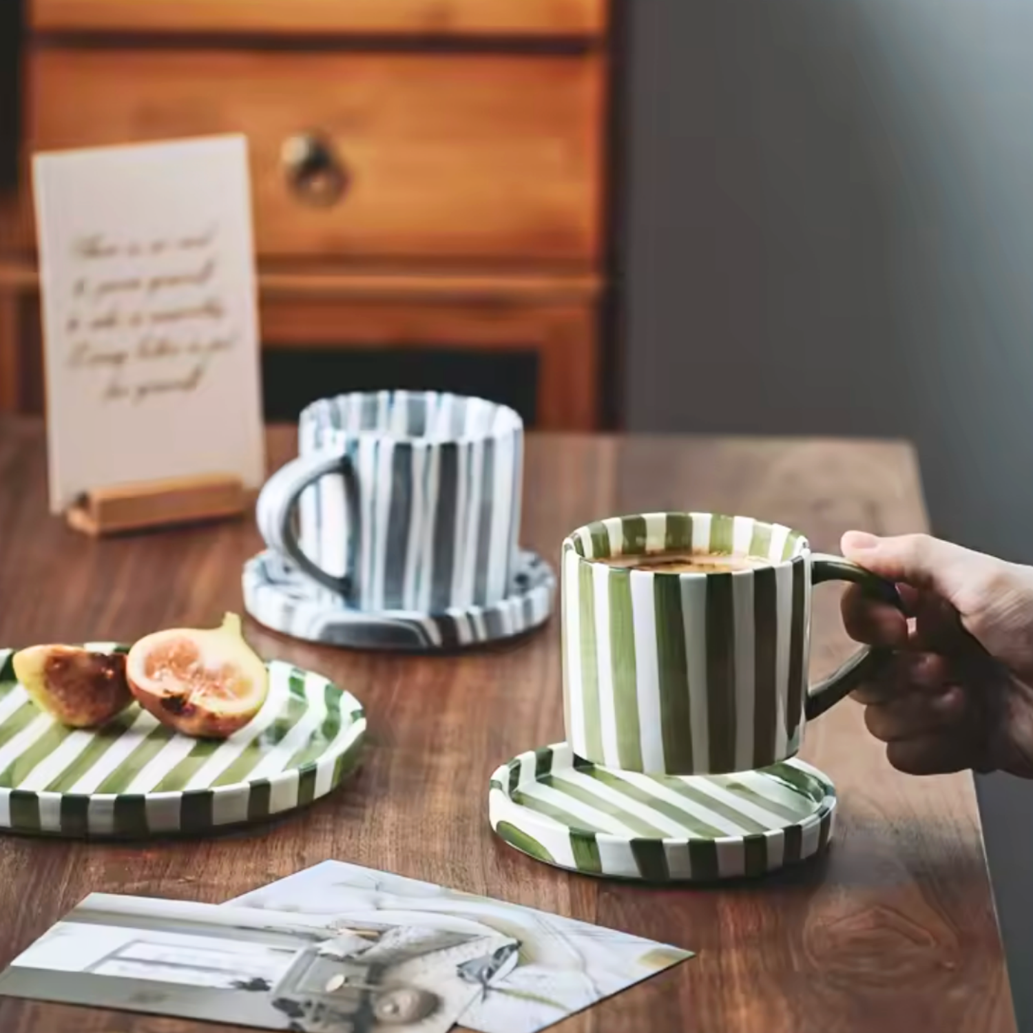 Set de Platos y Tazas Rayas Vintage Verde 3 un