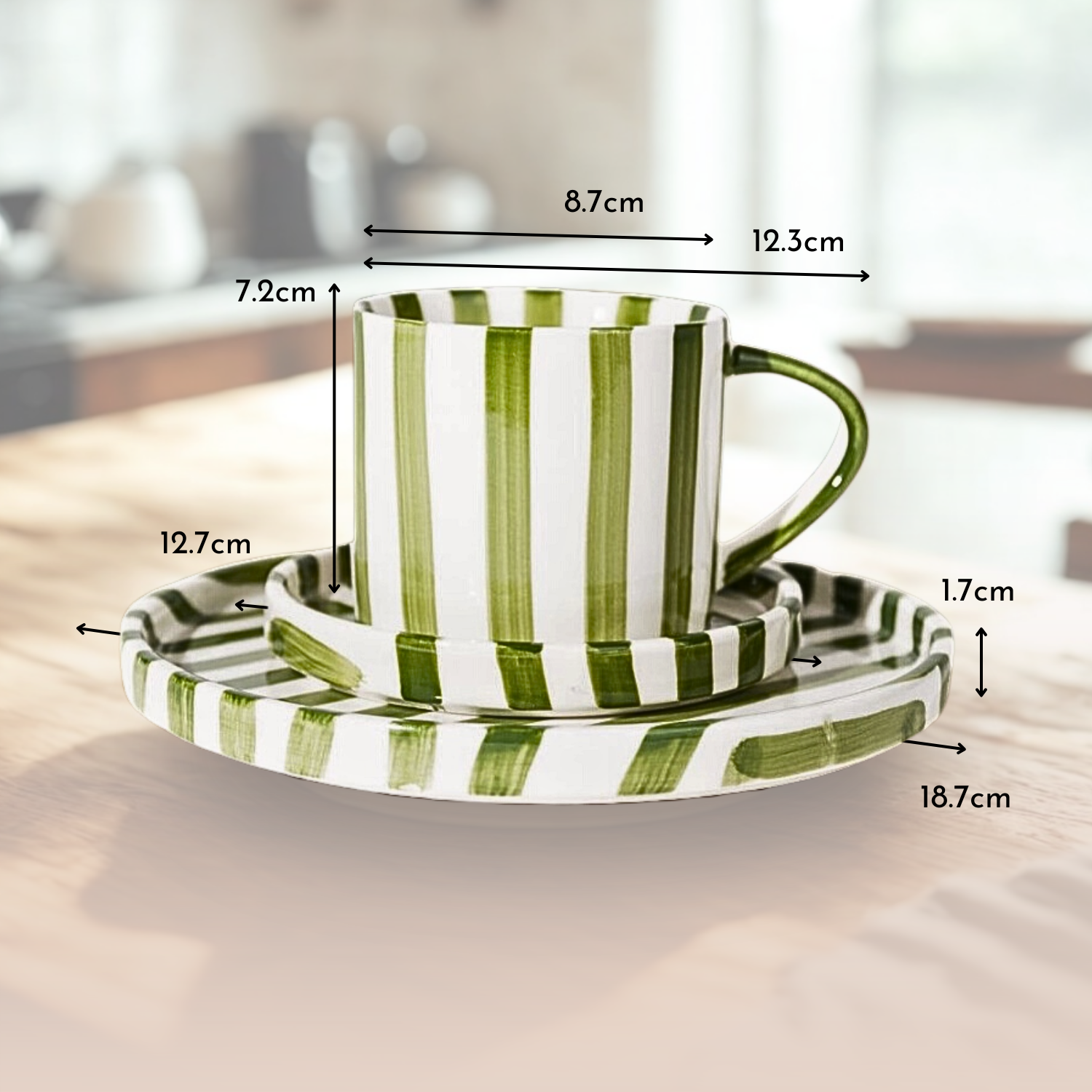Set de Platos y Tazas Rayas Vintage Verde 3 un