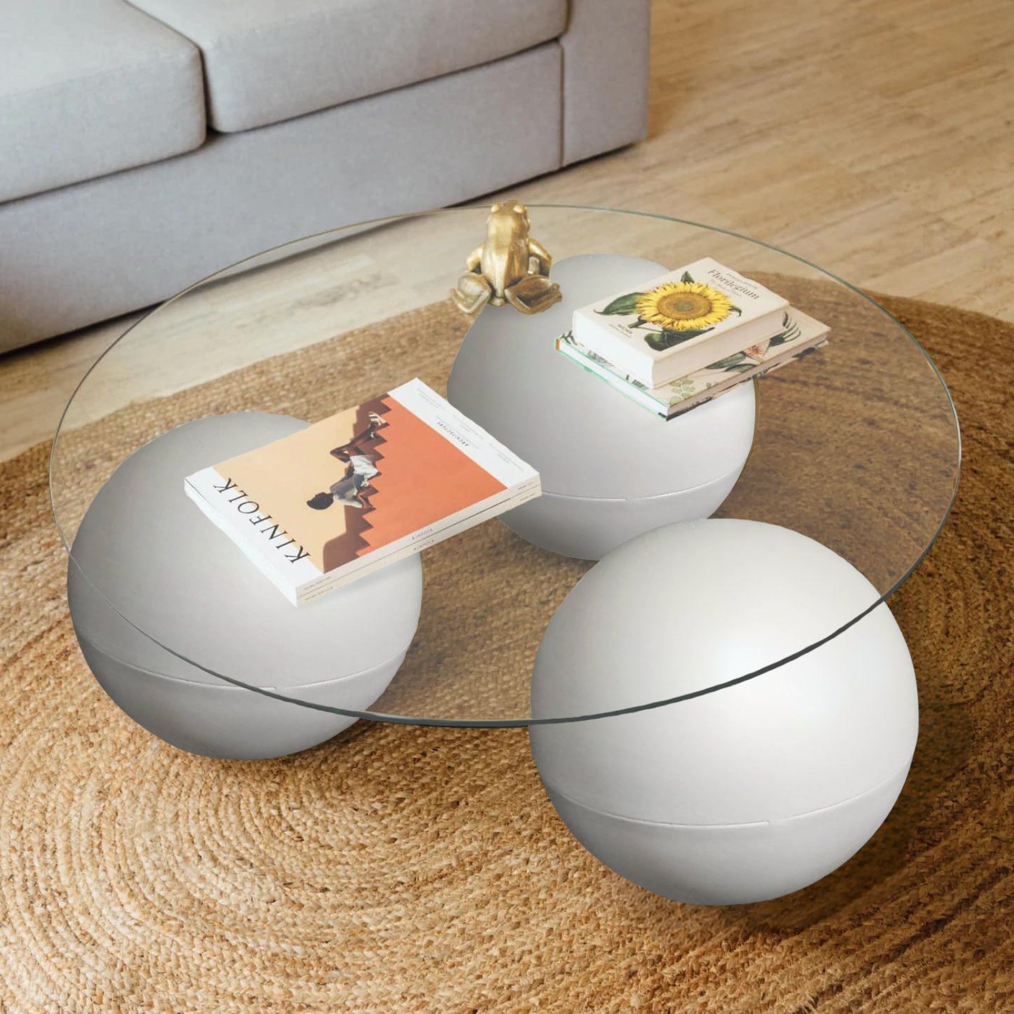 PREVENTA - Mesa de Centro Redonda Trio Esferas Vidrio y Metal