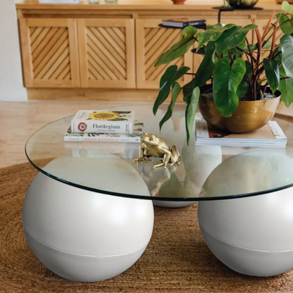 PREVENTA - Mesa de Centro Redonda Trio Esferas Vidrio y Metal