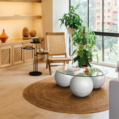 PREVENTA - Mesa de Centro Redonda Trio Esferas Vidrio y Metal