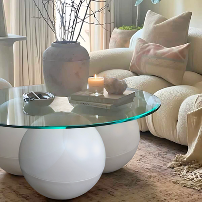 Mesa de Centro Redonda Trio Esferas Vidrio y Metal