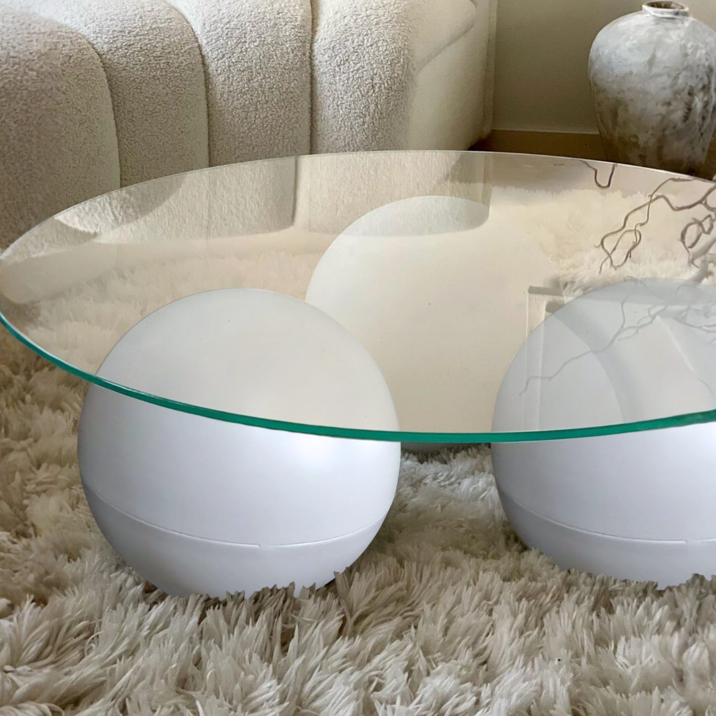 PREVENTA - Mesa de Centro Redonda Trio Esferas Vidrio y Metal