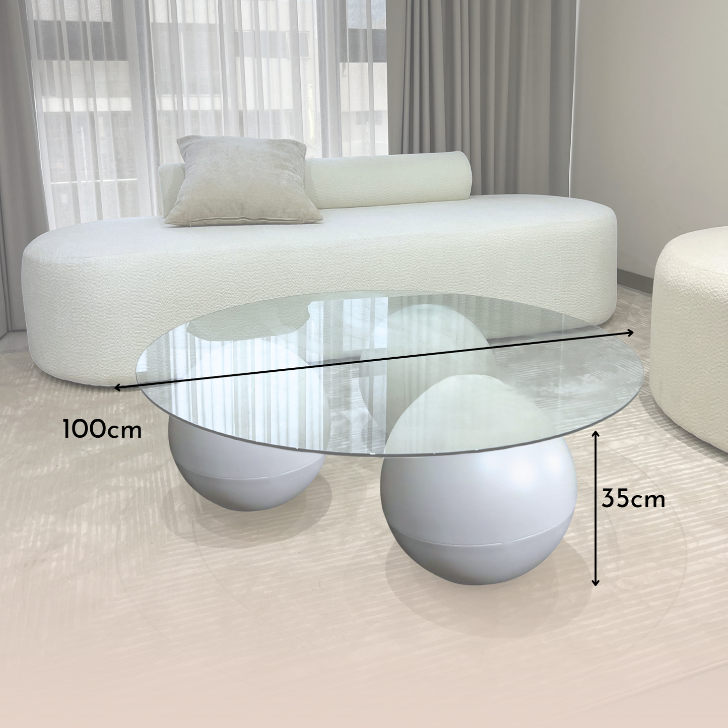 Mesa de Centro Redonda Trio Esferas Vidrio y Metal