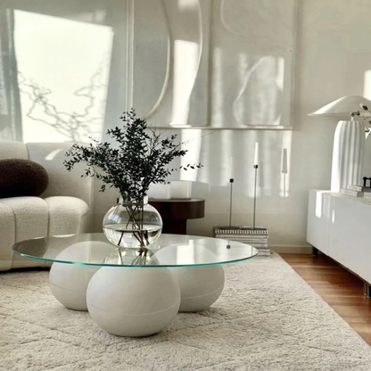 Mesa de Centro Redonda Trio Esferas Vidrio y Metal